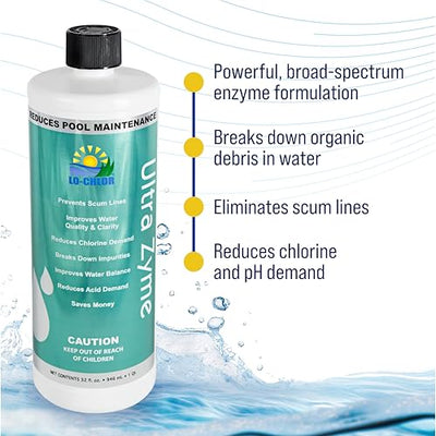 Lo-Chlor Ultra Zyme - Pool Enzyme Treatment - Eliminates Scum Lines & Reduces Chlorine Demand (32 Oz)