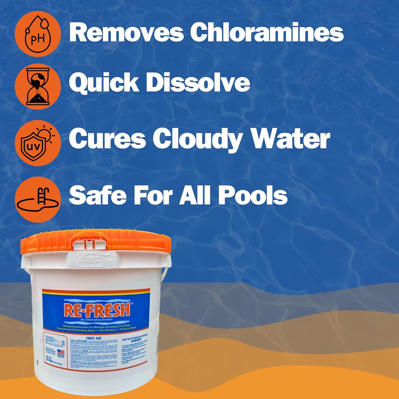 Refresh 68% Calcium Hypochlorite Granular Chlorine, 25 lb